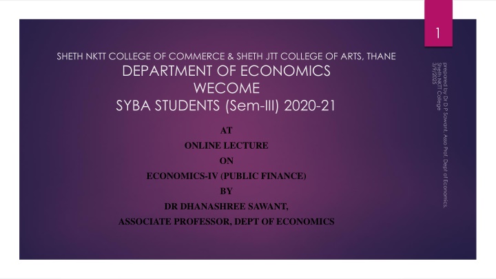 DEPARTMENT OF ECONOMICS WECOME  SYBA STUDENTS (Sem-III) 2020-21
