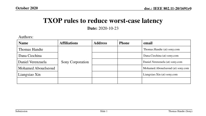 IEEE 802.11-20/1691r0 TXOP Rules to Reduce Worst-Case Latency
