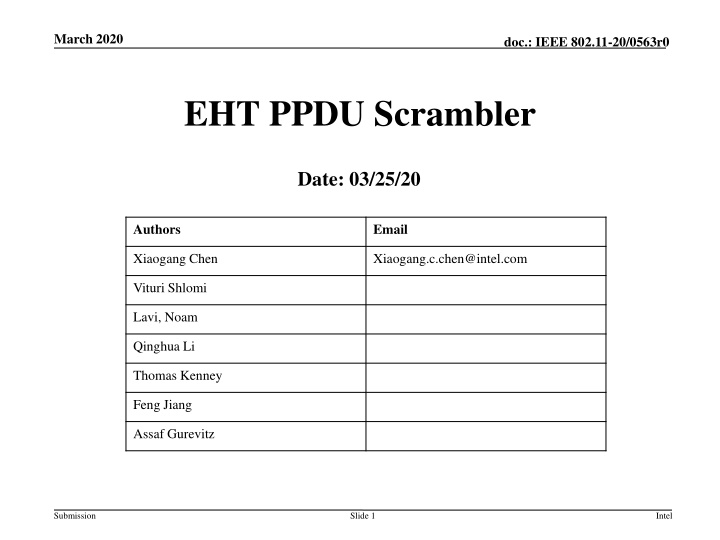 IEEE 802.11-20/0563r0 EHT PPDU Scrambler