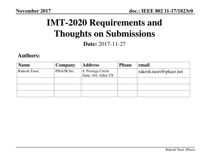 IEEE 802.11-17/1823r0 IMT-2020 Requirements and Thoughts