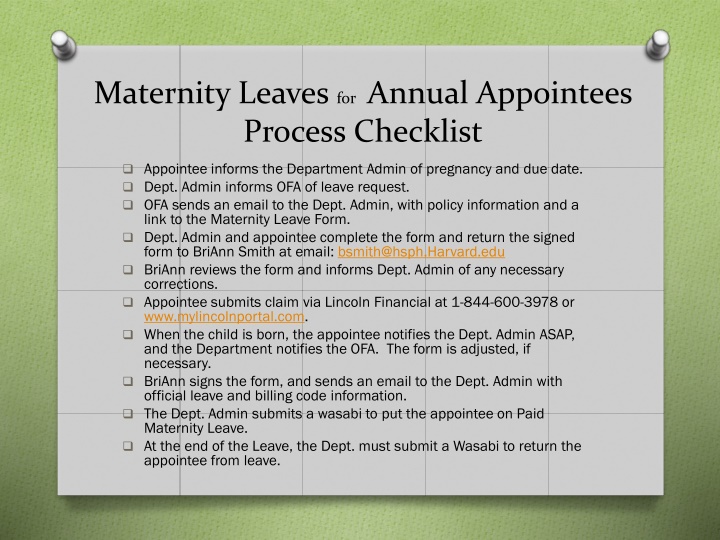 Maternity and Parental Leave Process Checklist