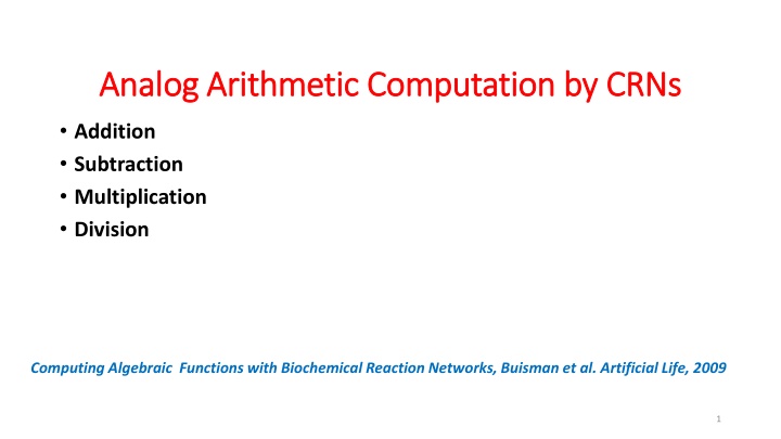 Analog Arithmetic Computation by CRNs: Biochemical Reaction Networks