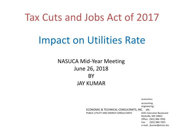 Impact of Tax Cuts and Jobs Act of 2017 on Utilities Rate