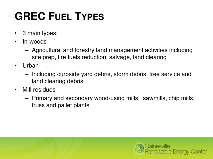 GREC Fuel Types and Availability