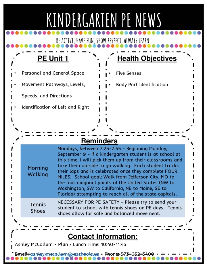 Elementary PE News: Active Learning, Fun Activities, Respectful Environment