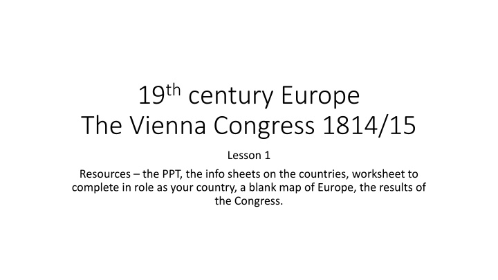 Vienna Congress 1814/15 Overview