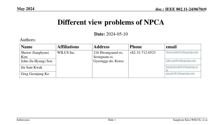 Different view problems of NPCA