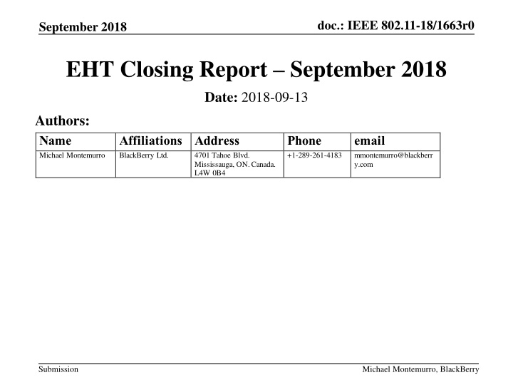 IEEE 802.11-18/1663r0 Closing Report September 2018