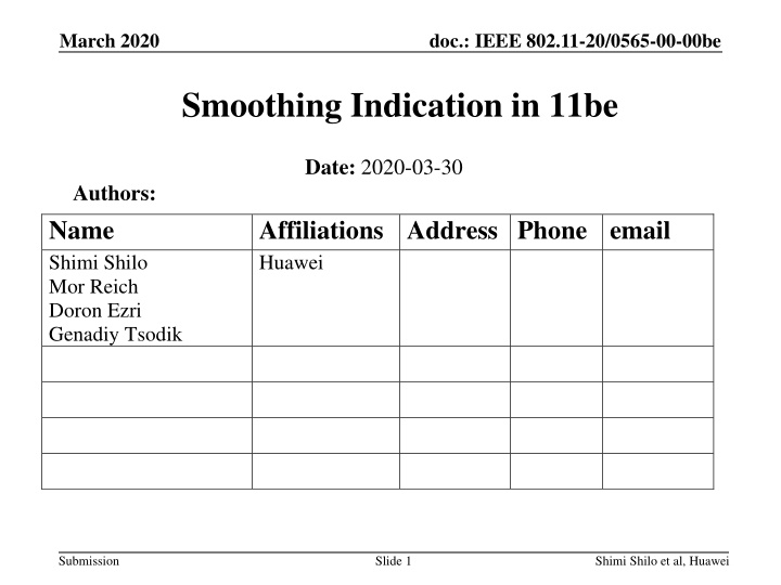 IEEE 802.11-20/0565-00-00be: Smoothing Indication in 11be