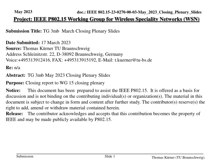 IEEE P802.15 Working Group - May 2023 Closing Report