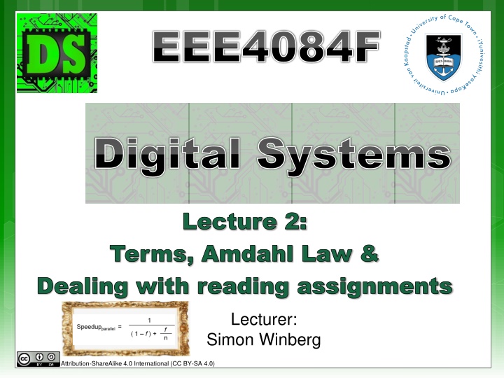 Digital Systems Lecture 2: Terms & Amdahl Law Summary
