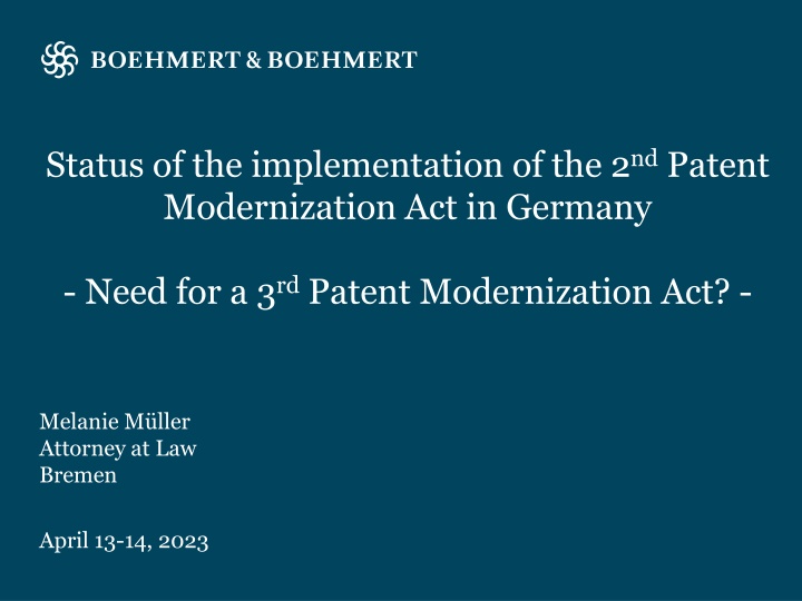 Status of 2nd Patent Modernization Act in Germany