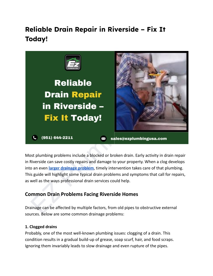 reliable drain repair in riverside fix it today n.w