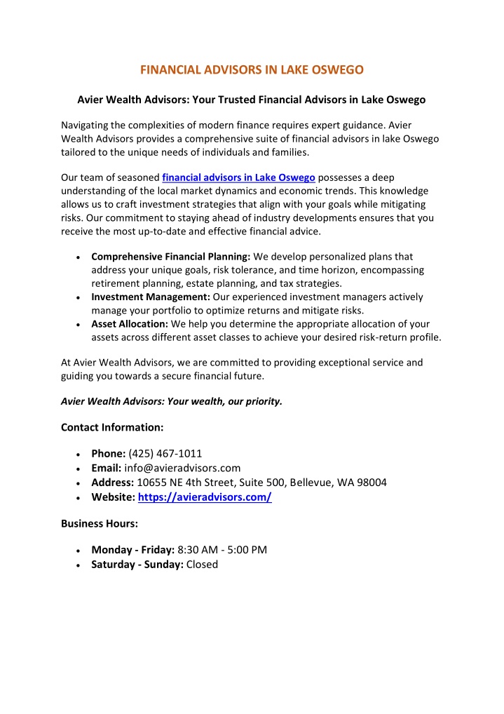 financial advisors in lake oswego n.w