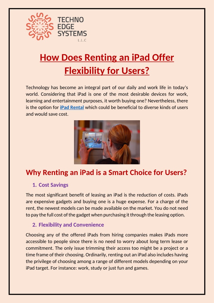 how does renting an ipad offer flexibility n.w