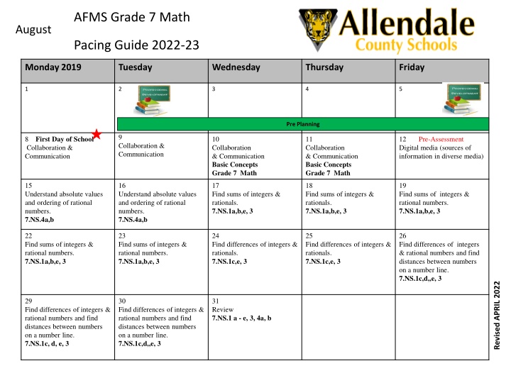 Grade 7 Math Pacing Guide - September 2022