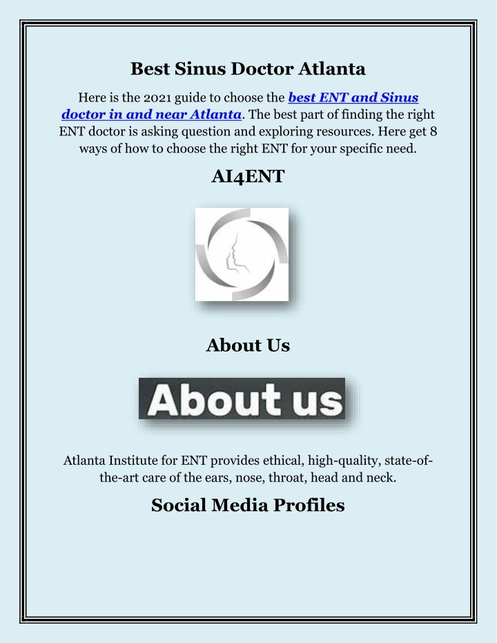 best sinus doctor atlanta n.w