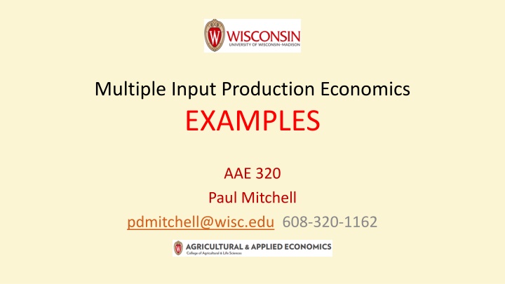 Production Economics Examples in Agriculture