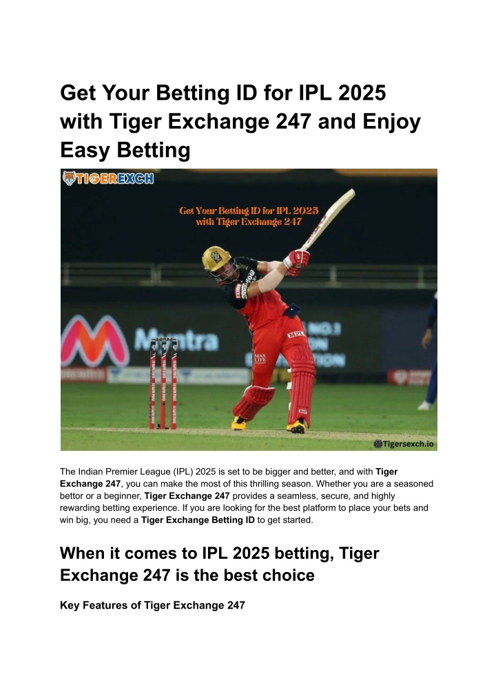 get your betting id for ipl 2025 with tiger n.w