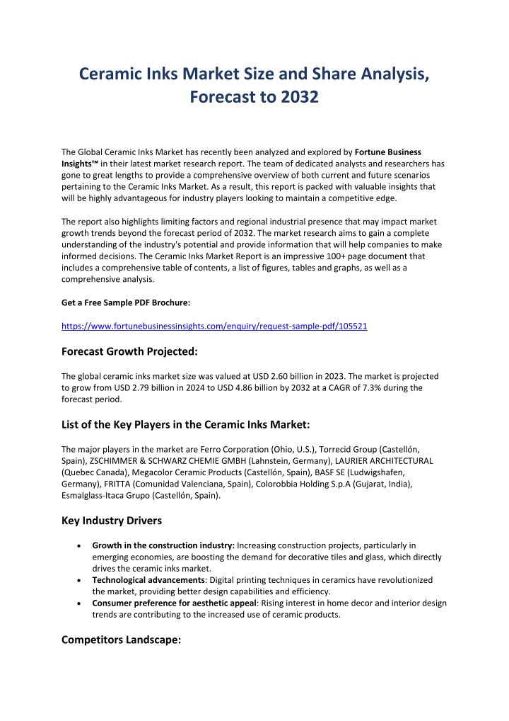 ceramic inks market size and share analysis n.w