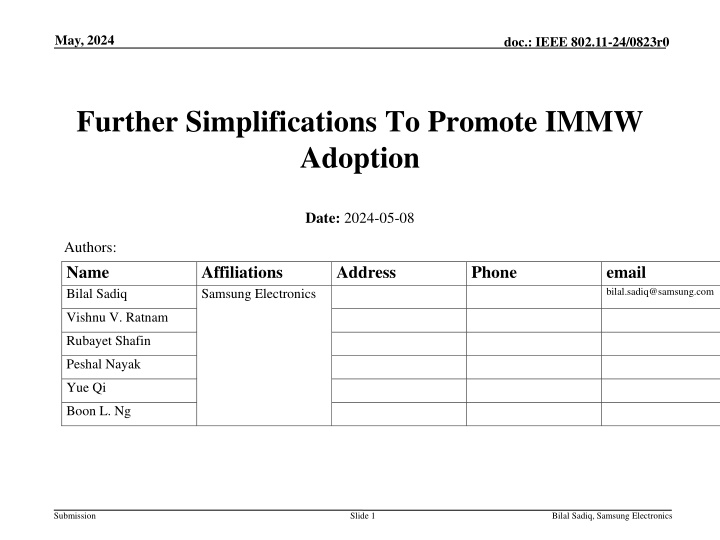 Further Simplifications to Promote IMMW Adoption in IEEE 802.11-24