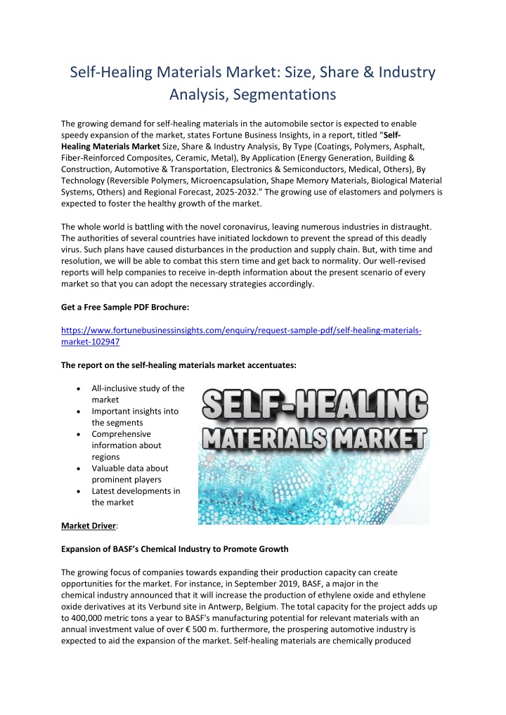 self healing materials market size share industry n.w
