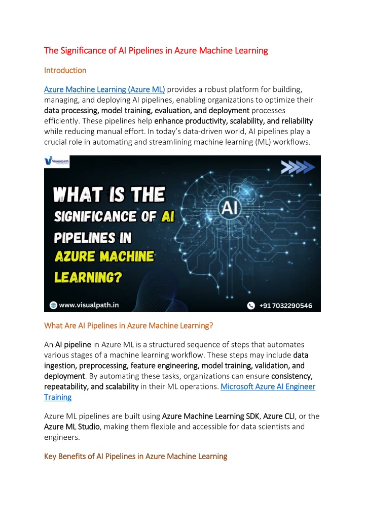 the significance of ai pipelines in azure machine n.w