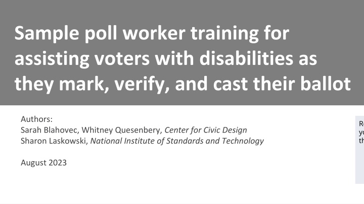 Poll Worker Training for Assisting Voters with Disabilities