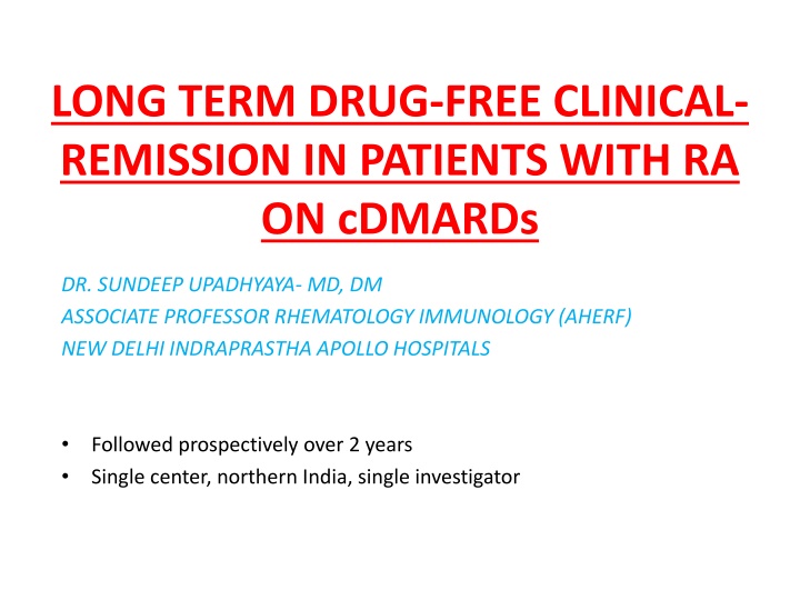 Long-Term Drug-Free Clinical Remission in Patients with RA on cDMARDs