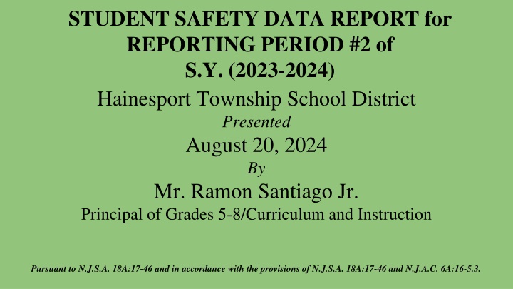 Student Safety Data Reporting - Hainesport Township School Report