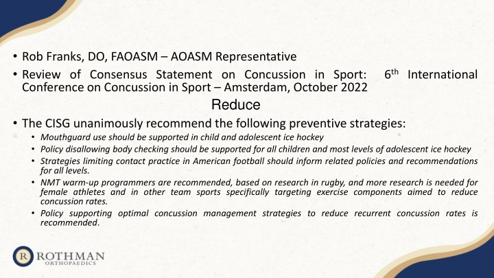 Preventive Strategies for Concussion in Sports