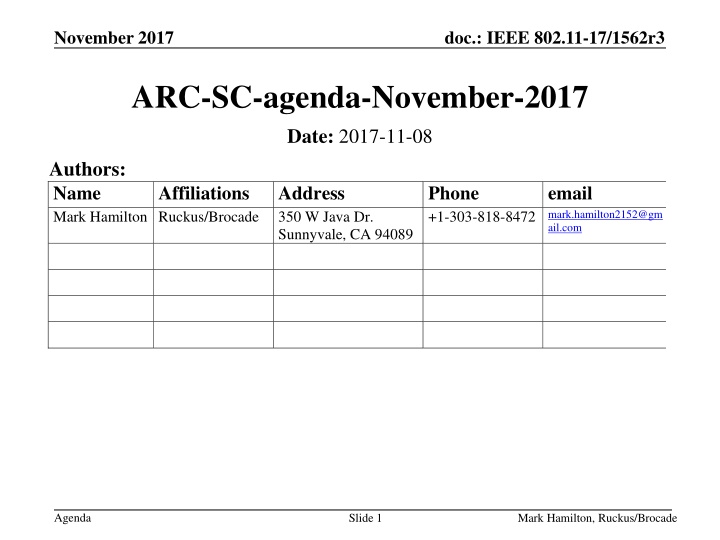 IEEE 802.11-17/1562r3 ARC-SC Agenda, November 2017
