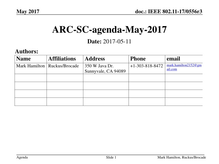 IEEE 802.11 Architecture Standing Committee Agenda May 2017