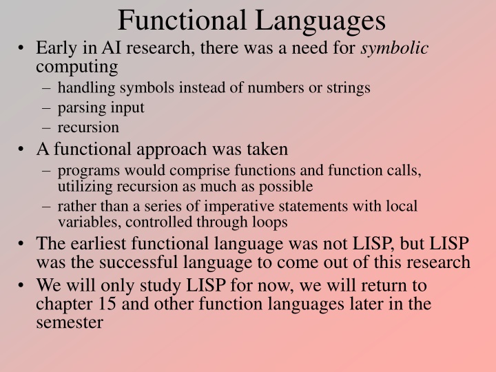 Early Development of Functional Languages in AI