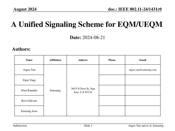 Unified Signaling Scheme for EQM/UEQM in IEEE 802.11-24