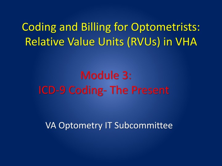 Coding and Billing for Optometrists: Relative Value Units (RVUs) in VHA