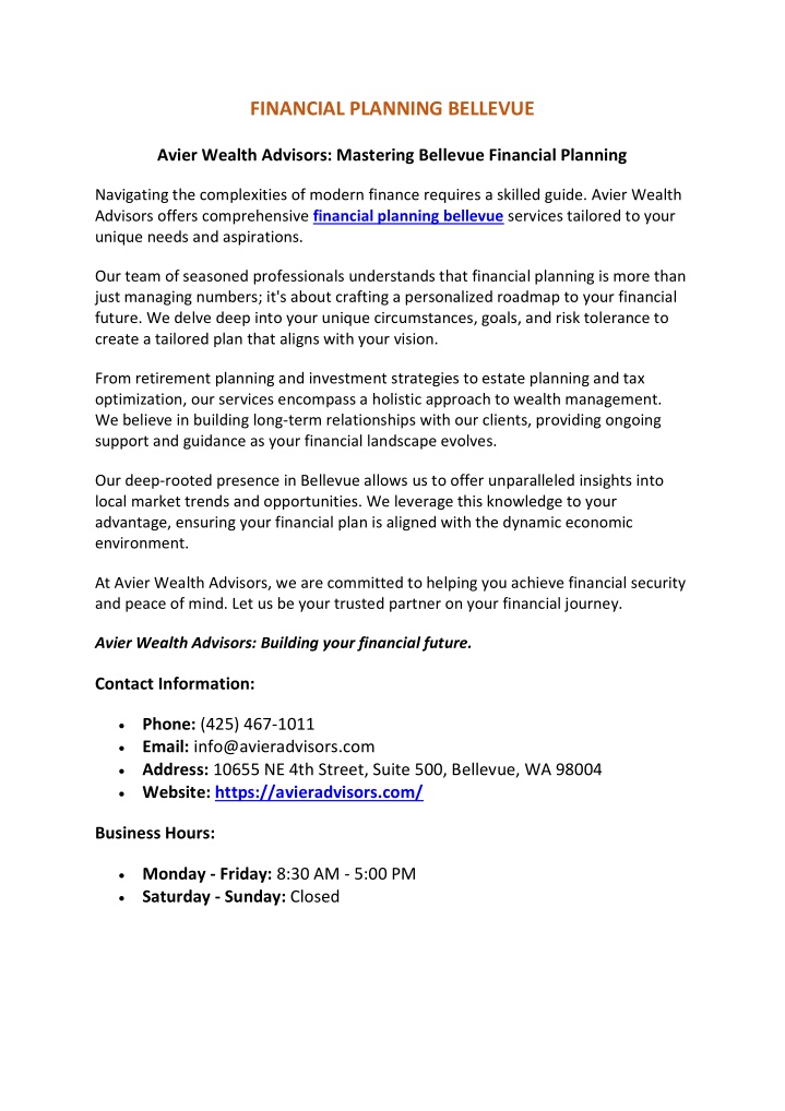financial planning bellevue n.w