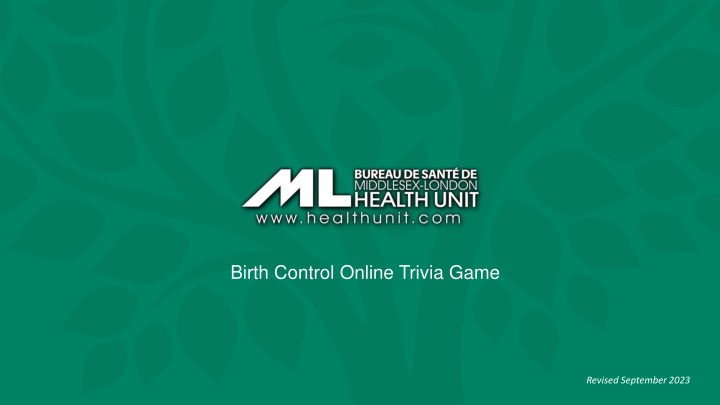 Birth Control Trivia Game - Revised September 2023