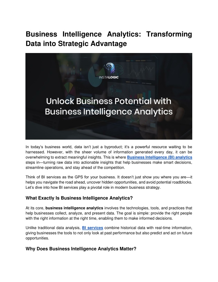 business intelligence analytics transforming data n.w