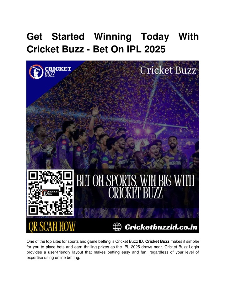get started winning today with cricket buzz n.w