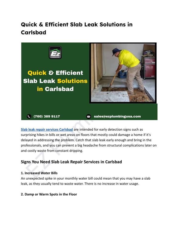 quick efficient slab leak solutions in carlsbad n.w