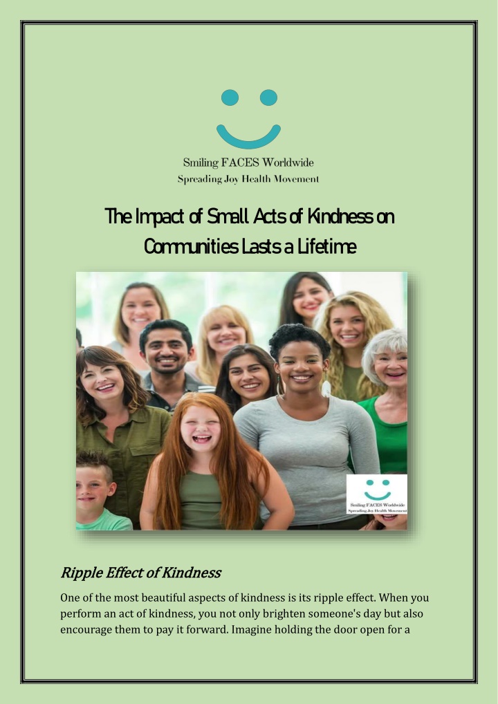 the im pact of sm all a cts of k indness n.w
