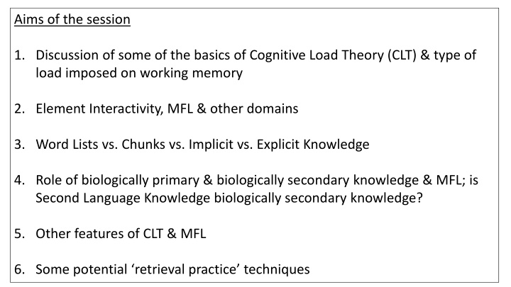 aims of the session n.w