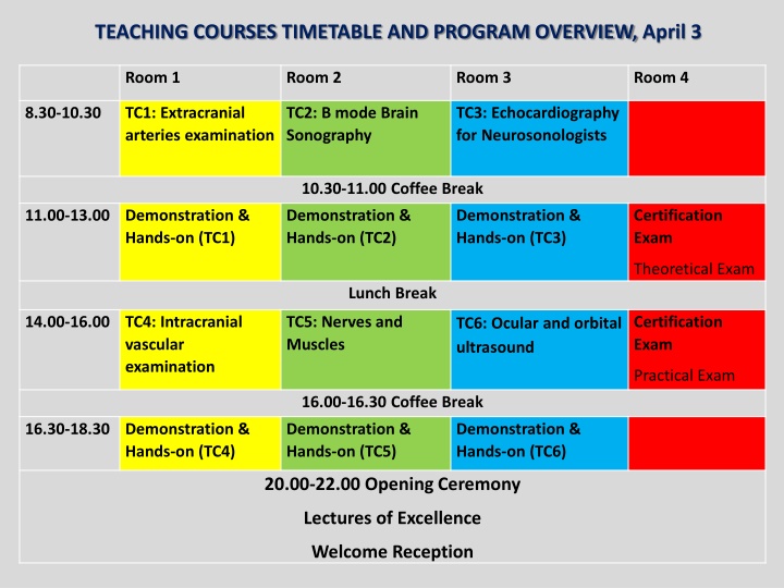 Medical Imaging Courses Timetable