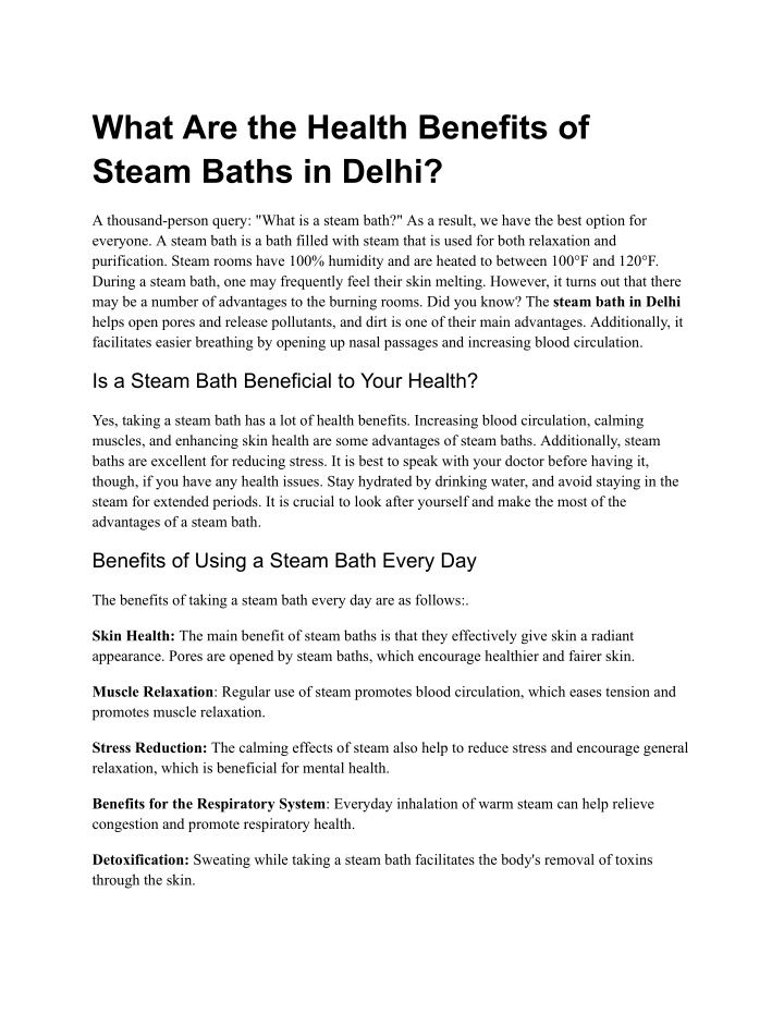 what are the health benefits of steam baths n.w