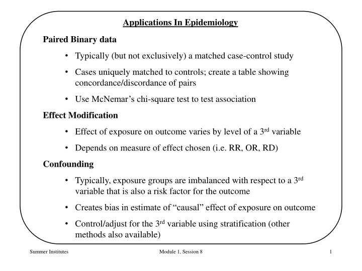 applications in epidemiology n.w
