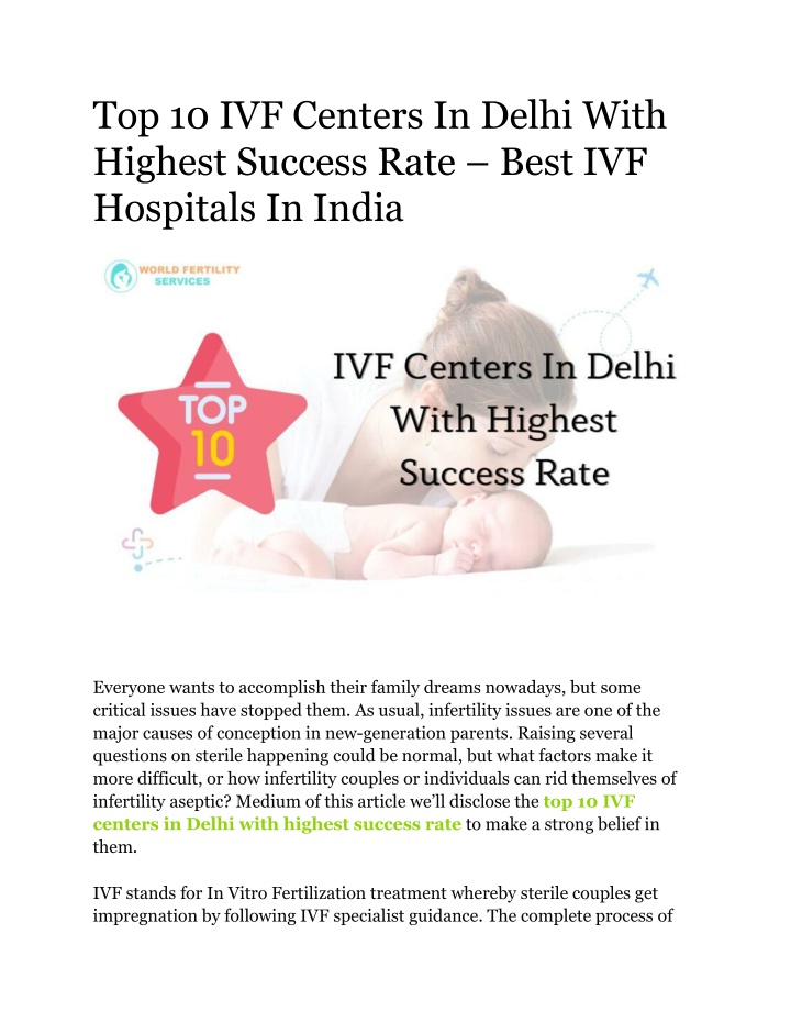 top 10 ivf centers in delhi with highest success n.w