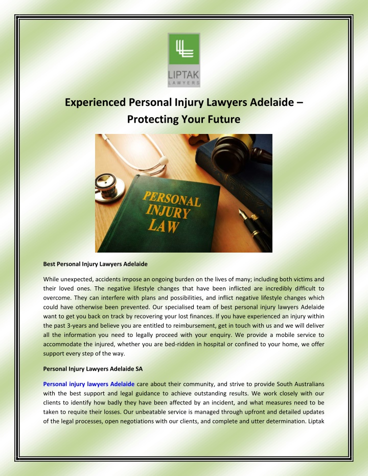 experienced personal injury lawyers adelaide n.w