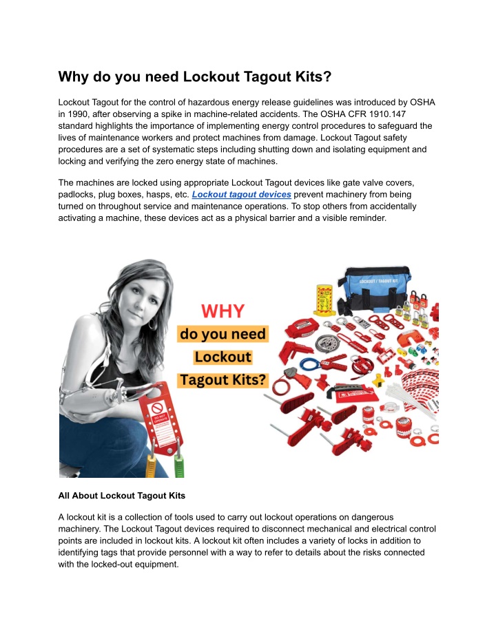 why do you need lockout tagout kits n.w