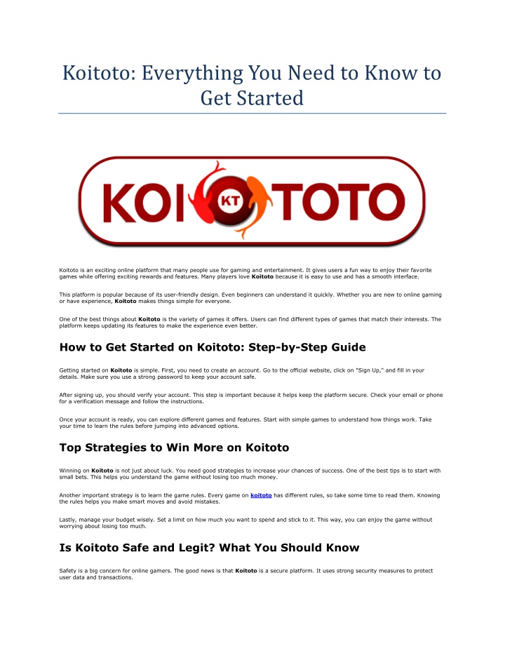 koitoto everything you need to know to get started n.w